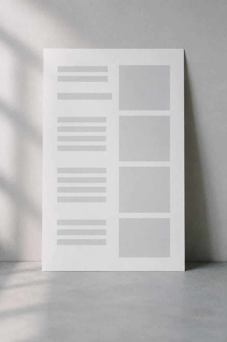 A sheet showing a two column layout skeleton with image placeholders